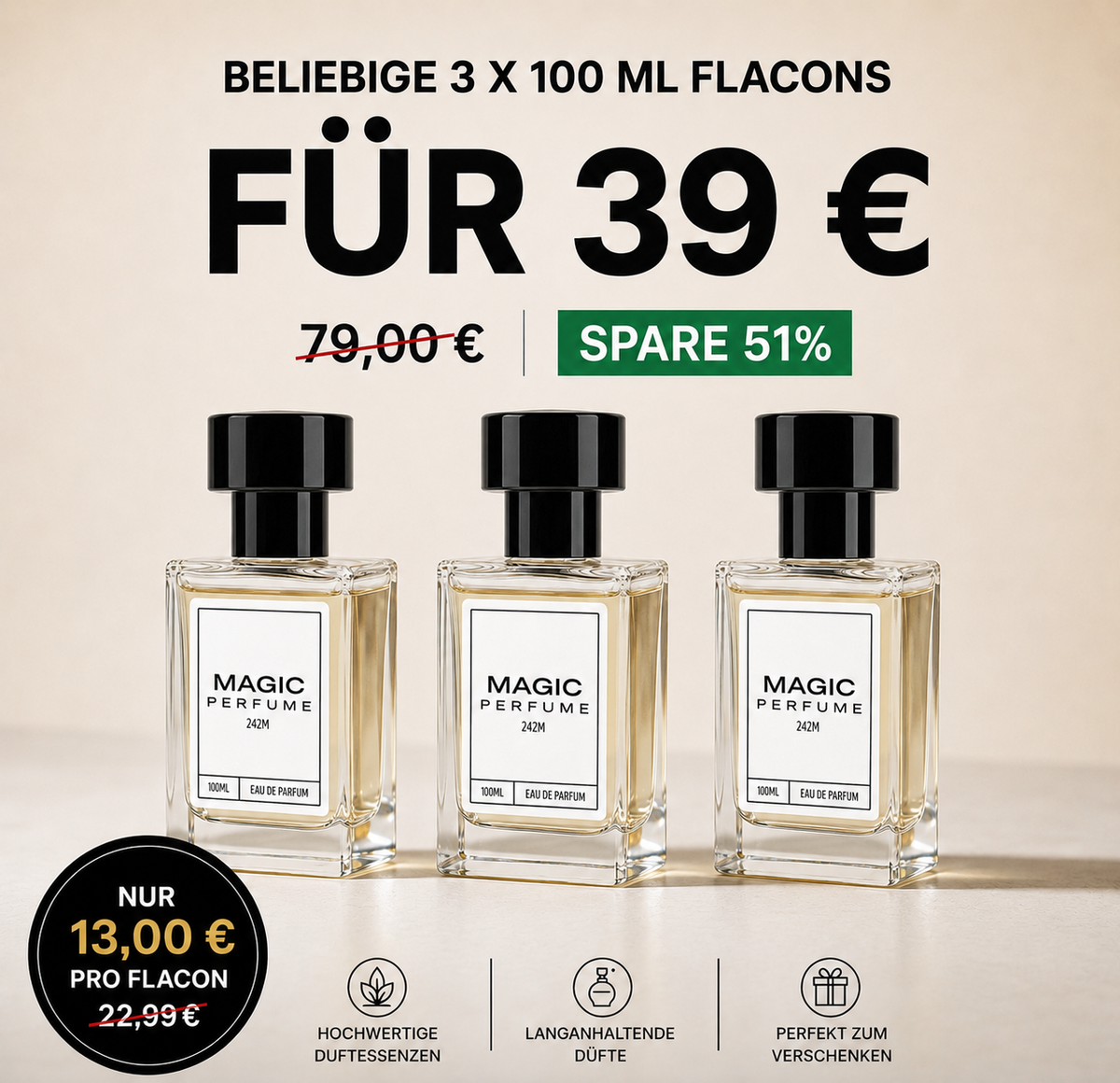 3X 50ml Parfümflaschen