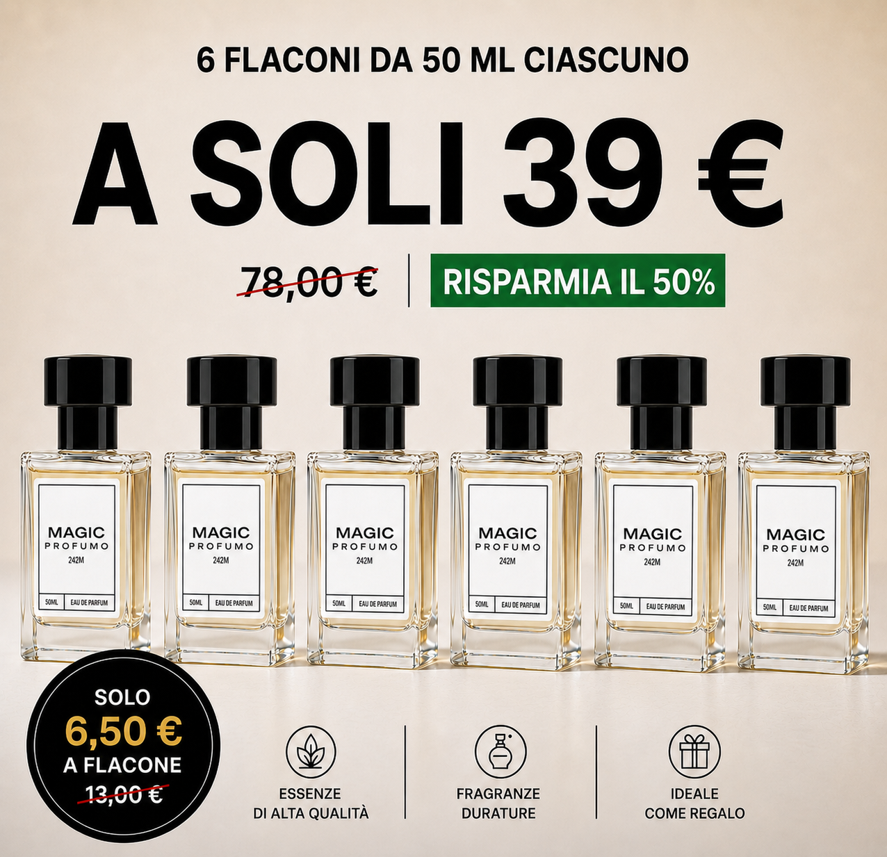 6X 50ml Flaconi di profumo